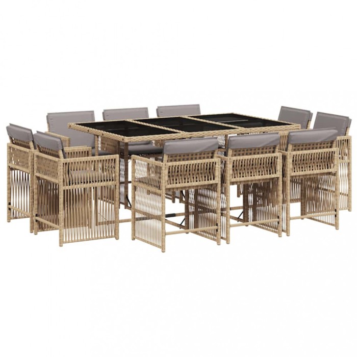 Set mobilier gradina cu perne, 11 piese bej combinat poliratan