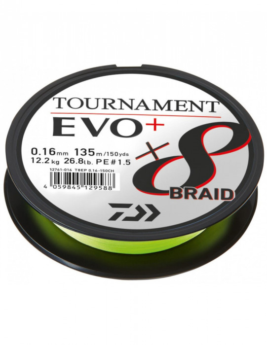 Fir Textil Daiwa Tournament 8X Braid Evo+, Culoare Chartreuse, 0.26mm, 135m