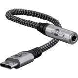 Cablu adaptor USB-C la mufa Jack 3.5 mm mama 15cm textil Goobay 74056