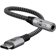 Cablu adaptor USB-C la mufa Jack 3.5 mm mama 15cm textil Goobay 74056