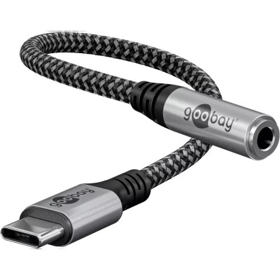Cablu adaptor USB-C la mufa Jack 3.5 mm mama 15cm textil Goobay 74056 foto