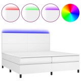 Cumpara ieftin Pat cu arcuri, saltea si LED, alb, 200x200 cm, piele ecologica