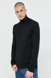 HUGO pulover de lana barbati, culoarea negru, light, cu guler
