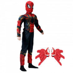 Set costum Iron Spiderman cu muschi si manusi cu lansator pentru baieti 100-110 cm 3-5 ani