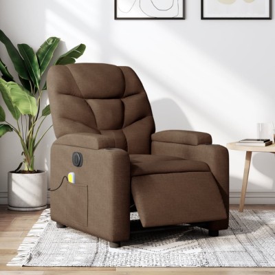 vidaXL Fotoliu electric de masaj rabatabil, maro, textil foto