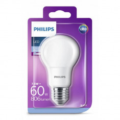 Bec LED Philips 7.5W (60W), E27, lumina rece, fara intensitate variabila, temperatura culoare 6500k, 806 lumeni, 220-240V, durata de viata 15.000 ore, foto