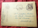 Carte Postala 1949 circ.OP Militar Oradea la Bucuresti stamp. Min. Interne Trupe