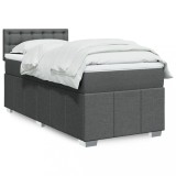 VidaXL Pat box spring cu saltea, gri &icirc;nchis, 90x190 cm, textil