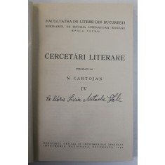 CERCETARI LITERARE PUBLICITATE DE N. CARTOJAN VOLUMUL IV , 1940