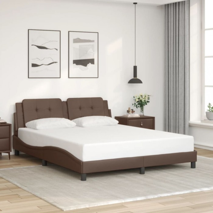 vidaXL Cadru de pat cu tăblie, maro, 160x200 cm, piele ecologică 3208193