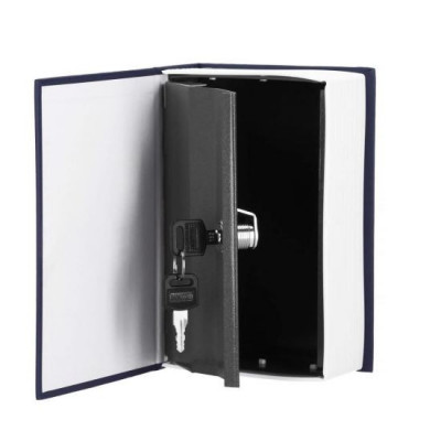 Seif, caseta valori, cutie metalica cu cheie, portabila, tip carte, albastru, 20x6.5x26.5 cm, Springos GartenVIP DiyLine foto