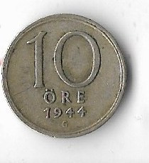 Moneda 10 ore 1944 - Suedia, 1,44 g argint 0,400 foto