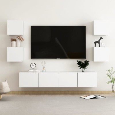 vidaXL Set dulapuri TV, 6 piese, alb, lemn prelucrat foto