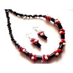 set onix ,coral si perle naturale 43123