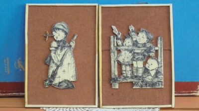 2 buc. TABLOURI DIN PLACAJ PICTATE PE MATERIAL TEXTIL, INRAMATE PT.CAMERE COPII foto
