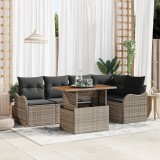 Set Sofa Gradina vidaXL 6 Piese, Ratan Poliester Gri, Perne Incluse, Modular, Rezistent UV, 5 Locuri