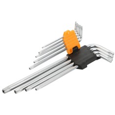 Set de 9 chei hexagonale torx cu brat extra-lung Cr-V T10-T