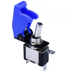Comutator / Intrerupator metalic auto, led albastru, capac plastic albastru mat