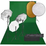 VidaXL Kit studio foto cu set de lumini, fundal și reflector