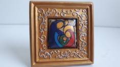 Icoana moderna unicat, pictura pe piele naturala, rama de exceptie