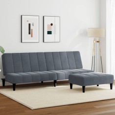 vidaXL Canapea extensibilă cu taburet, 2 locuri, gri &icirc;nchis, catifea
