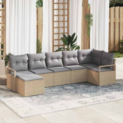 vidaXL Set de canapele pentru grădină 7 pcs Bej Rattan poli 3346470 foto
