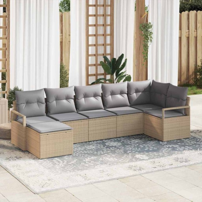 vidaXL Set de canapele pentru grădină 7 pcs Bej Rattan poli 3346470