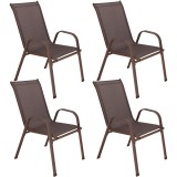 Set 4 scaune de gradina cu brate, cadru din otel si sezut textilene maro