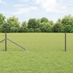 Gard hexagonal vidaXL Gri 0.4x100 m Oțel, St&acirc;lpi pentru gard vidaXL cu v&acirc;rf 13 buc &Oslash;32 mm 60 cm Oțel galvanizat