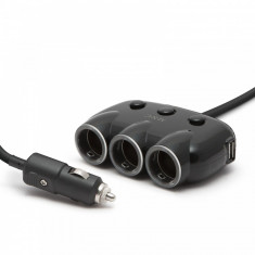 Distribuitor triplu bricheta + 2x USB - negru foto