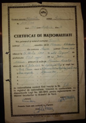 Certificat de naționalitate 1948 foto