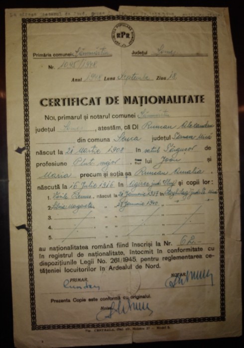 Certificat de naționalitate 1948