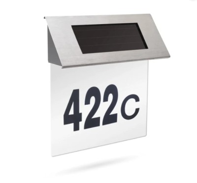 Numar de casa din inox, cu iluminare LED si alimentare solara foto