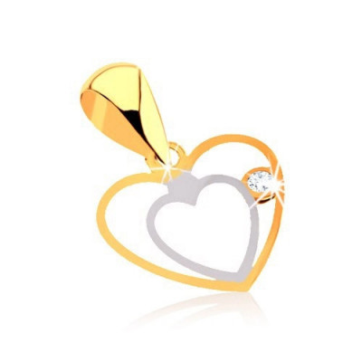 Pandantiv din aur de 9k &amp;ndash; contur dublu de inimă, zirconiu transparent foto