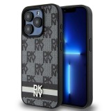Husa piele iPhone 15 Pro DKNY Leather Checkered Mono Pattern &amp; Printed Stripes, negru, DKHCP15LPCPTSSK