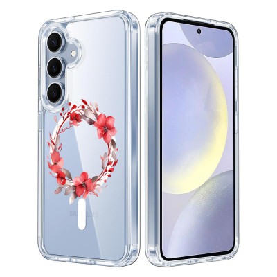 Husa pentru samsung galaxy s25 plus, atasare magnetica, magsafe, pink wreath 19, clear foto