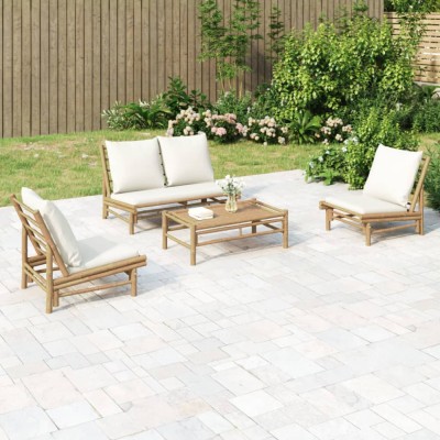 vidaXL Set mobilier de grădină, cu perne alb crem, 4 piese, bambus 3156481 foto