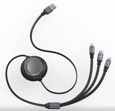 CABLU alimentare si date Baseus Bright Mirror 2 One-for-three Retractable, pt. smartphone, USB la Micro-USB+Lightning+USB Type-C 3.5A, 1.1m,negru &quot;CAM