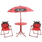 vidaXL Set bistro pentru copii de grădină, cu umbrelă, 3 piese, roșu 41842