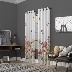 Draperie dim-out model floral cu inele negre, Madison, 150x215 cm, densitate 700 g/ml, Parrot Tulipa, 1 buc