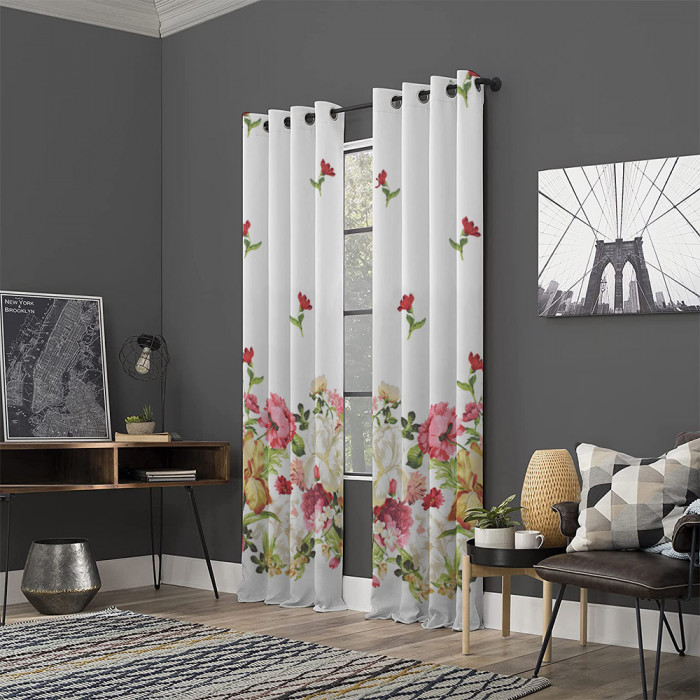 Draperie dim-out model floral cu inele albe, Madison, 150x260 cm, densitate 700 g/ml, Parrot Tulipa, 1 buc