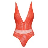 Neglijeuri - Cottelli Fantezie Body Senzual cu Decolteu Adanc Coral Intens Large-Xlarge