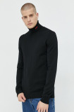 HUGO pulover de lana barbati, culoarea negru, light, cu guler