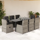 Set mobilier gradina cu perne, 9 piese, gri deschis, poliratan