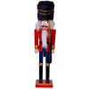 Decoratiune De Craciun Soldat Lemn, Uniforma Rosu Albastru, Caciula Blana Neagra, 38cm, Oem