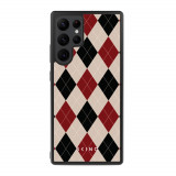 Husa Samsung Galaxy S22 Ultra - Skino Argyle Elegance, textura romburi, negru bej