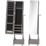 HOMCOM Oglindă-dulap pentru bijuterii cu lumini LED Dulap bijuterii cu oglindă full-length reglabilă pe unghi Sertar Oprire automată a luminilor Gri |