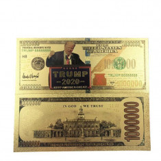 SUA-DONALD TRUMP 2020-1000000 $ BANCNOTA POLYMER (PLASTIC) PLACATA CU AUR 24 K foto