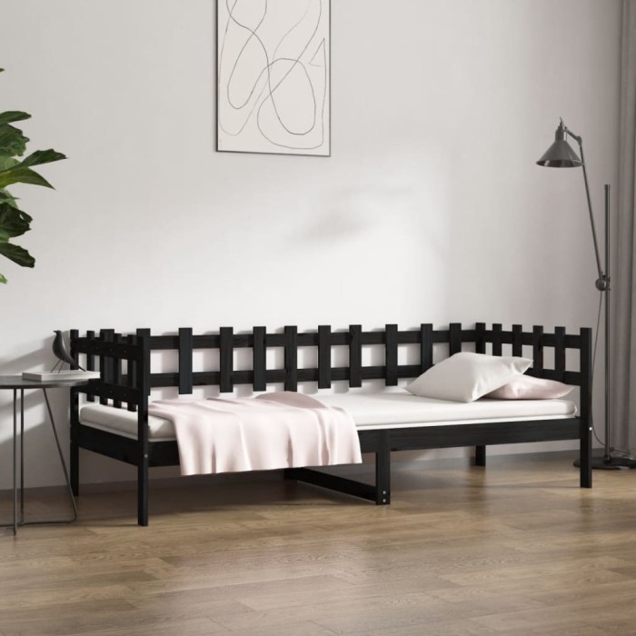 vidaXL Pat de zi, negru, 90x200 cm, lemn masiv de pin 820760