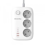 Prelungitor ColorWay, 2 x USB-A - 2 x USB-C - 3 x Schuko, Alb